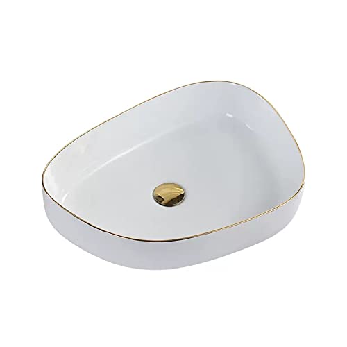 Praktisch Aufsatzwaschbecken for das Badezimmer, 55,4 x 38,9 cm, Keramik-Aufsatzwaschbecken mit Goldrand-Dekoration, modernes Aufsatzwaschbecken, glänzendes Weiß ästhetisch Praktisch Aufsatzwaschbecken for das Badezimmer, 55,4 x 38,9 cm, Keramik-Aufsatzwaschbecken mit Goldrand-Dekoration, modernes Aufsatzwaschbecken, glänzendes Weiß ästhetisch von SDA287MZ