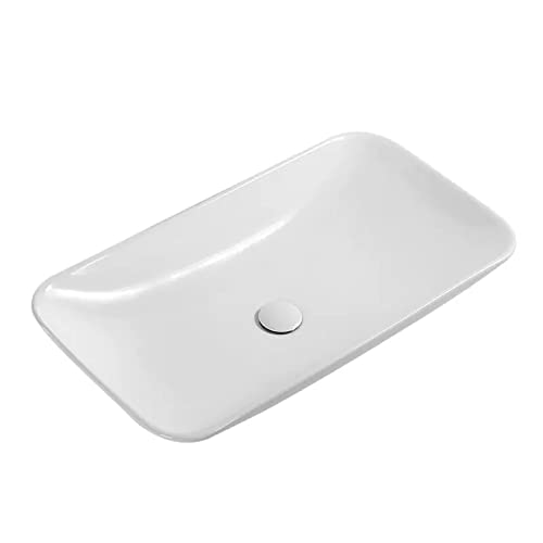 Praktisch Rechteckiges Aufsatzwaschbecken aus weißem Porzellan und Keramik, Waschtisch, Kunstwaschbecken, Badezimmerwaschbecken mit weißer Pop-Up-Abflusskombination ästhetisch(58cm) von SDA287MZ