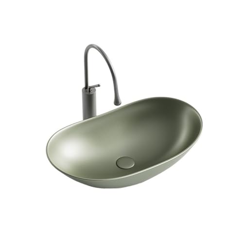 Praktisch Retro Elegant Green Ceramic Above Counter Basin Artistic Curved Design Bathroom Sink (Including Faucet and Accessories) ästhetisch von SDA287MZ