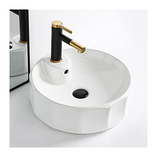 Praktisch Weißes rundes Badezimmerwaschbecken aus Keramik mit Abfluss und Wasserhahn, Badezimmerwaschbecken über der Theke, Badezimmer-Waschbecken, Keramik-Waschbecken, Aufsatzwaschbecken ästhetisch von SDA287MZ