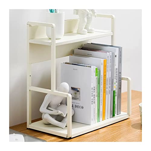 SDA287MZ Bücherregal 2-stöckiges weißes Desktop-Bücherregal Metall-Bücherregal Schreibtisch-Bücherregal-Aufbewahrungs-Organisator-Regale for Home-Office-Zubehör-Organizer Büroregal(L40*D22*H41.5cm) von SDA287MZ
