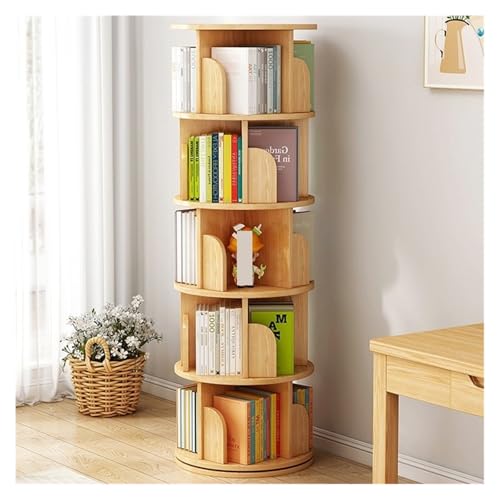 SDA287MZ Bücherregal Rotating Bookcase Floor Shelves Home Living Room Student Illustrated Book Storage Bedroom Multilevel Bookcase Büroregal(Log Color) von SDA287MZ