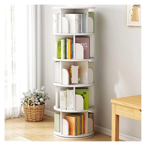 SDA287MZ Bücherregal Rotating Bookcase Floor Shelves Home Living Room Student Illustrated Book Storage Bedroom Multilevel Bookcase Büroregal(Weiß) von SDA287MZ