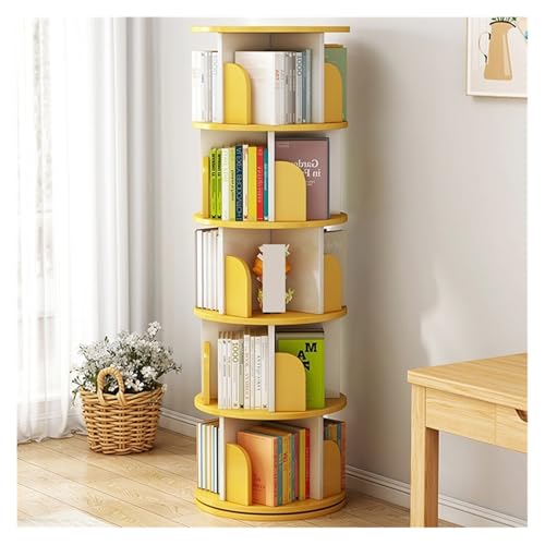 SDA287MZ Bücherregal Rotating Bookcase Floor Shelves Home Living Room Student Illustrated Book Storage Bedroom Multilevel Bookcase Büroregal(Yellow) von SDA287MZ