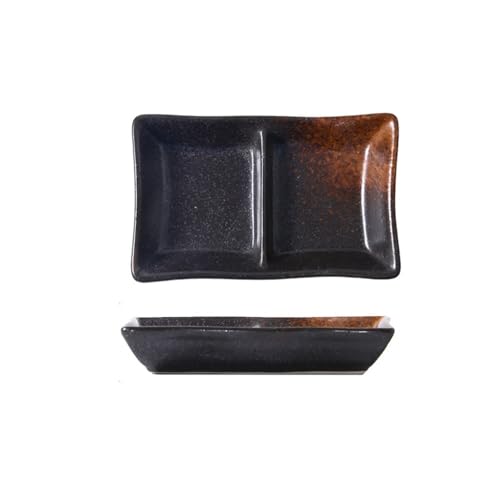 SDA287MZ Sojasauce Schälchen Doppel-Grid Keramik Sojasauce Platte Barbecue Gewürz Dip Gericht Teilen Sushi Mahlzeiten Gerichte Stücke Dip Schälchen(Black Brown) von SDA287MZ