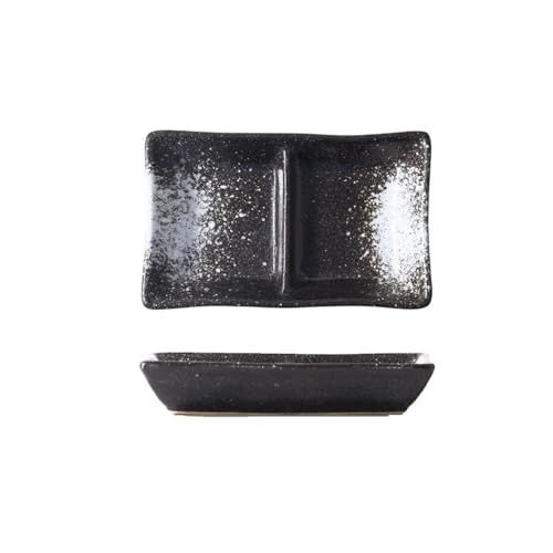 SDA287MZ Sojasauce Schälchen Doppel-grid Keramik Sojasauce Platte Barbecue Gewürz Dip Gericht Teilen Sushi Mahlzeiten Gerichte Stücke Dip Schälchen(Black and white) von SDA287MZ
