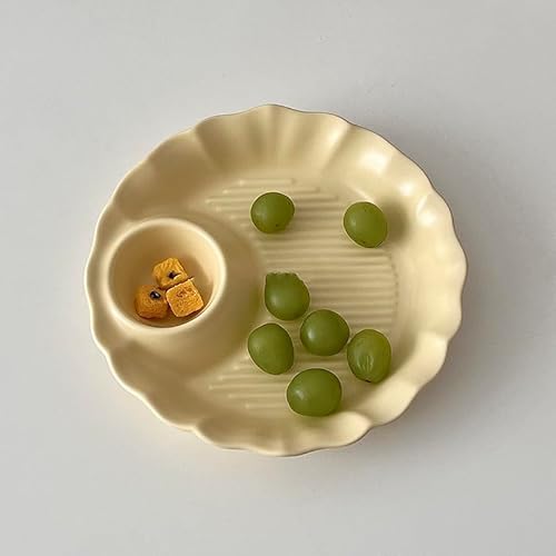 SDA287MZ Sojasauce Schälchen Keramikplatte Blumenform Doppelgitter Haushaltsgeschirr Gemüse Snacks Essig Knödelplatten Stücke Dip Schälchen(Yellow) von SDA287MZ