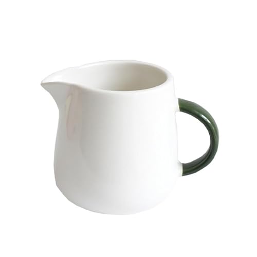 SDA287MZ Soßenkanne Weißer einfacher Kleiner Milchkrug mit grünem Griff, 288 ml, Keramik-Sahnebehälter Milchkännchen von SDA287MZ
