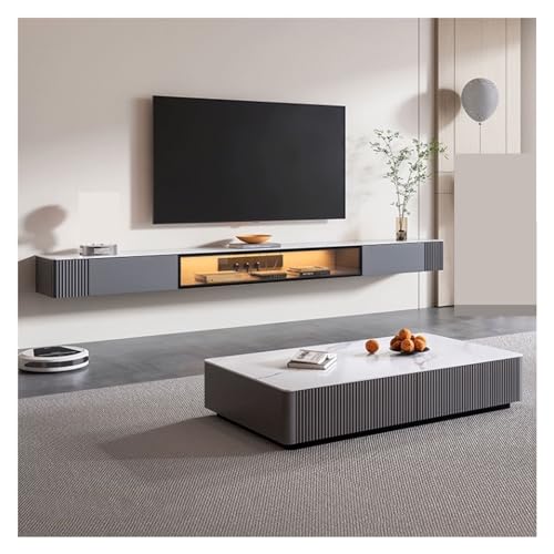 Tv Schrank Hängend An der Wand montierter schwebender TV-Ständer mit Aufbewahrungsschrank, TV-Ständer for Schlafzimmer und Wohnzimmer mit LED-Licht, moderner Fernsehständer mit Schiefer-Tischplatte Un von SDA287MZ