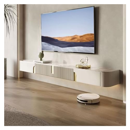 Tv Schrank Hängend Moderner schwebender TV-Ständer mit Schiefertischplatte, wandmontiertes TV-Regal-Entertainment-Center, schwebende Medienkonsole, Holzaufbewahrung unter dem Fernseher for das Wohnzim von SDA287MZ