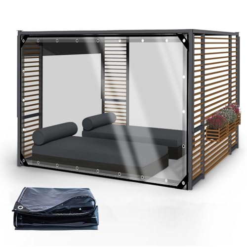 Transparente Plane wasserdichte mit Ösen,Strapazierfähige Vordächer, PVC 0,35mm Regenschutz Abdeckplane für Pflanzen Gewächshaus Pet Hutch Dach,Carport Terrasse Veranda Seitenwände,2.4x3.2m von SDAFDPro