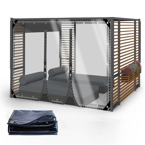 Transparente Plane wasserdichte mit Ösen,Strapazierfähige Vordächer, PVC 0,35mm Regenschutz Abdeckplane für Pflanzen Gewächshaus Pet Hutch Dach,Carport Terrasse Veranda Seitenwände,2x3m von SDAFDPro