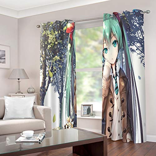 SDALD blickdichte Verdunkelungsvorhänge Anime Frau 2 Stücke/Set für Wohnzimmer Schalafzimmer, Vorhänge mit Ösen 200x214cm Energiespar & Wärmeisolierend von SDALD