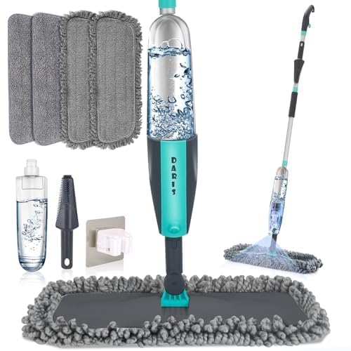 Sprühwischer Bodenwischer,Trocken-Nassmopp,360 Grad Rotierender Wischmopp Home Küche Wischer Bodenreinigung，Mit 360ml Nachfüllbarer Flasche，4 Waschbaren Mikrofaser Pads 1 Bürste und 1 Halter von SDARISB