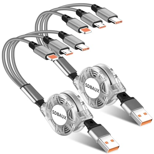 SDBAUX Multi Kabel USB, [3A/1M/2Stück] Universelles 3 in 1 Einziehbares Ladekabel mit Phone/Micro USB/Typ C Anschlüssen, für iOS Telefon, Android Galaxy, LG, Sony, Moto, Xiaomi, Oneplus, Honor View von SDBAUX