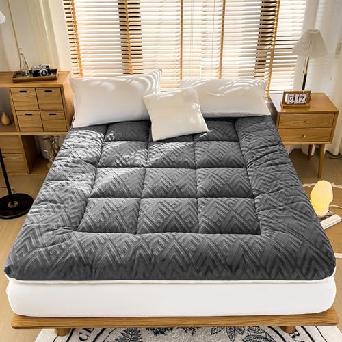 Futon Matratze in Voller Größe, Sherpa Matratzenauflage für Rückenschmerzen Winter Extra Dicke Weiche Matratzen-Auflage Aufrollbare Tatami Matratze(Full(120x200cm), Gray 1) von SDCGB