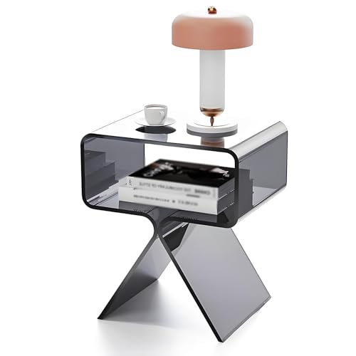 SDCGB Klar Acryl Beistelltisch, 2-Tier Nachttisch mit Lagerung, Modern Transparent Couchtisch für Schlafzimmer, Wohnzimmer, Black SDCGB Klar Acryl Beistelltisch, 2-Tier Nachttisch mit Lagerung, Modern Transparent Couchtisch für Schlafzimmer, Wohnzimmer, Black von SDCGB