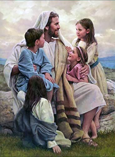 DIY Erwachsene Und Kinder Diamant Malerei Painting Kits Vollbohrer Jesus und Kinder christlicher Glaube 5d Strass Bild Kristall Kunsthandwerk 23.6"x35.4"(60x90cm) Kein Rahmen von SDDLW1990