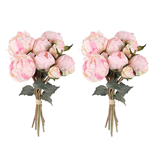 Rosa Pfingstrosen, künstliche Blumen, 2 Blumensträuße, Vintage-Pingstrosen, 18 Stück, rosa Pfingstrosen mit einzelnen langen Stielen, Basteln, Blumenarrangement (Rosa) von SDEERIT
