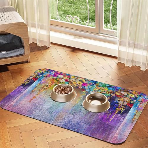 Abstrakte lila weinende Blume Druck Futtermatte für Hunde Katzen Haustier saugfähige Ledertischdecke 60 x 40 cm Katze Hund von SDEGTHO