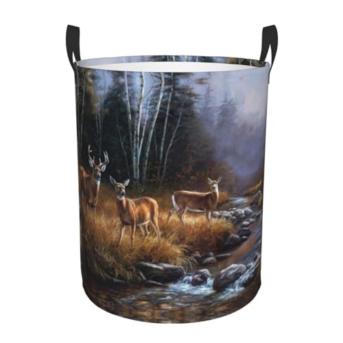 Bequemer Wäschekorb mit Hirsch-Motiv, stehend, mit Griffen, Aufbewahrungslösung für mehrere Räume für Büro, Schlafzimmer Bequemer Wäschekorb mit Hirsch-Motiv, stehend, mit Griffen, Aufbewahrungslösung für mehrere Räume für Büro, Schlafzimmer von SDEGTHO