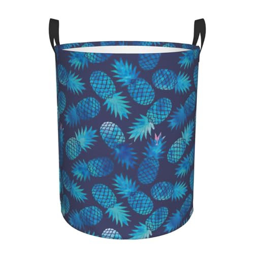 Bequemer Wäschekorb mit blauem Ananas-Druck, stehend, mit Griffen, Aufbewahrungslösung für mehrere Räume für Büro, Schlafzimmer Bequemer Wäschekorb mit blauem Ananas-Druck, stehend, mit Griffen, Aufbewahrungslösung für mehrere Räume für Büro, Schlafzimmer von SDEGTHO