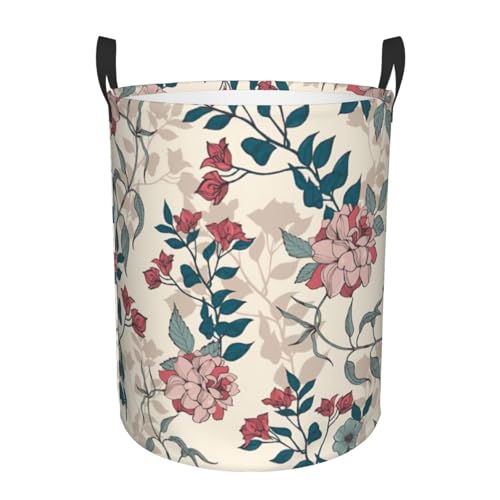 Bequemer Wäschekorb mit rosa Blumen und Blättern, stehend, mit Griffen, Aufbewahrungslösung für mehrere Räume für Büro, Schlafzimmer von SDEGTHO