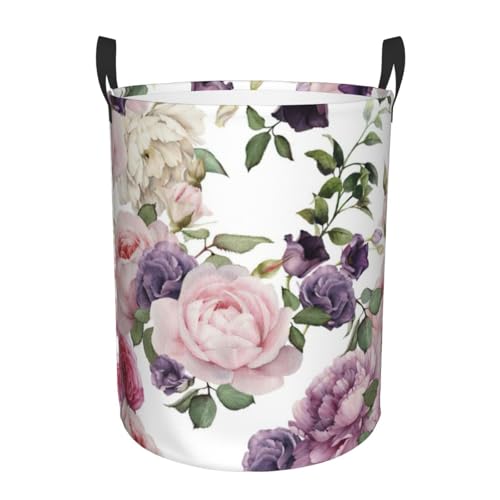 Bequemer Wäschekorb mit rosa Rosen, stehend, mit Griffen, Aufbewahrungslösung für mehrere Räume für Büro, Schlafzimmer Bequemer Wäschekorb mit rosa Rosen, stehend, mit Griffen, Aufbewahrungslösung für mehrere Räume für Büro, Schlafzimmer von SDEGTHO