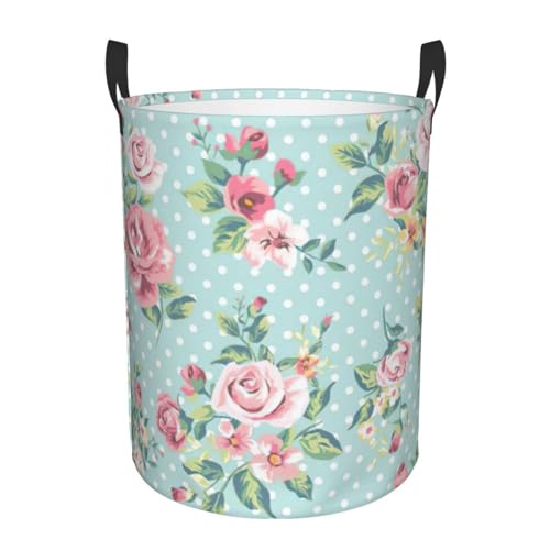 Bequemer Wäschekorb mit rosa Rosen und Blumen, stehend, mit Griffen, Aufbewahrungslösung für mehrere Räume für Büro, Schlafzimmer von SDEGTHO