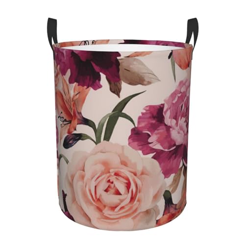 Bequemer Wäschekorb mit rosa Rosenblüten, stehend, mit Griffen, Aufbewahrungslösung für mehrere Räume für Büro, Schlafzimmer von SDEGTHO