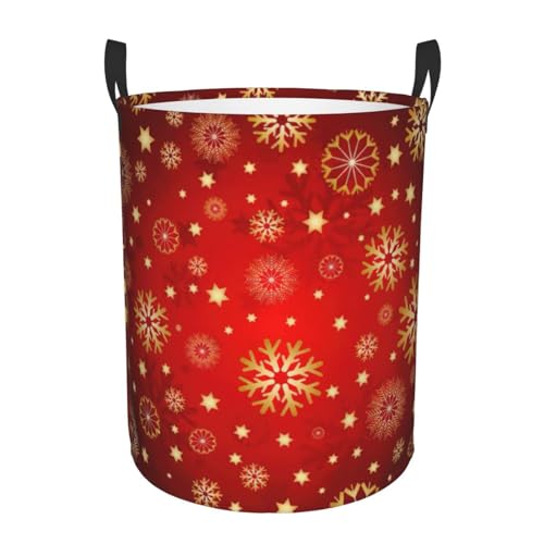 Bequemer Wäschekorb mit rotem Hintergrund, goldener Schnee-Druck, stehend, mit Griffen, Aufbewahrungslösung für mehrere Räume für Büro, Schlafzimmer Bequemer Wäschekorb mit rotem Hintergrund, goldener Schnee-Druck, stehend, mit Griffen, Aufbewahrungslösung für mehrere Räume für Büro, Schlafzimmer von SDEGTHO