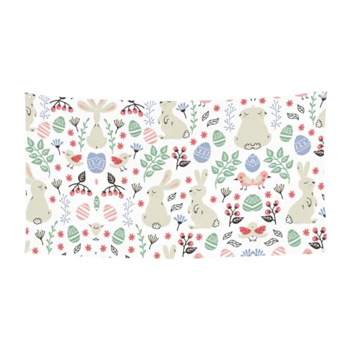Blumen Hasen Vögel Druck Outdoor Indoor Banner Urlaub Dekoratives Schild mit 4 Metallösen, Festliche Atmosphäre Maker von SDEGTHO