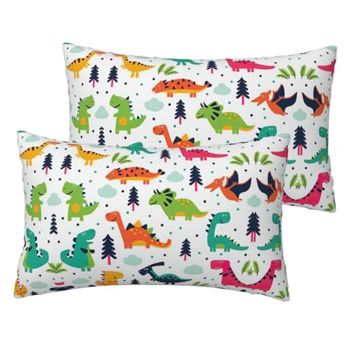 Bunte Dinosaurier-Kissenbezüge, bedruckt, weiches Leinenimitat, Queen-Size-Größe, 30,5 x 50,8 cm, Set mit 2 Standard-Kissenbezügen von SDEGTHO