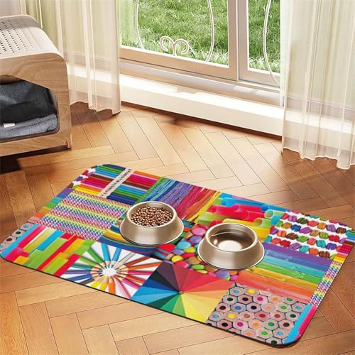 Bunte Futtermatte für Hunde und Katzen, saugfähige Leder-Tischdecke, 60 x 40 cm, Motiv: Katze und Hund Bunte Futtermatte für Hunde und Katzen, saugfähige Leder-Tischdecke, 60 x 40 cm, Motiv: Katze und Hund von SDEGTHO