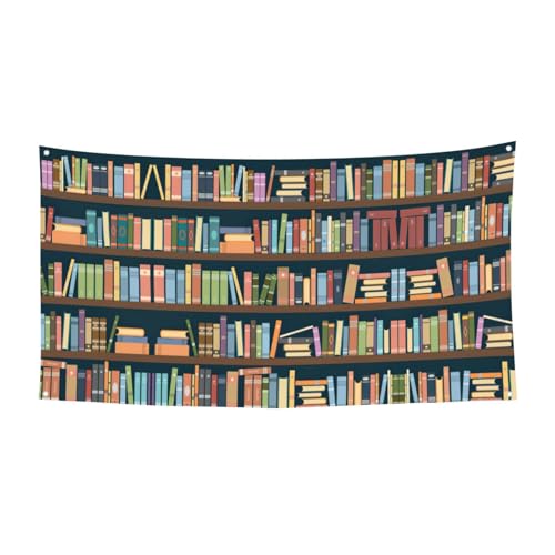 Cartoon-Bücherregal, Bücherwurm-Druck, für den Innen- und Außenbereich, dekoratives Schild mit 4 Metallösen, festliche Atmosphäre Cartoon-Bücherregal, Bücherwurm-Druck, für den Innen- und Außenbereich, dekoratives Schild mit 4 Metallösen, festliche Atmosphäre von SDEGTHO