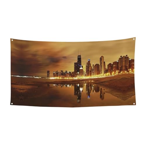 Chicago Printing Outdoor Indoor Banner, Holiday Decorative Sign With 4 Metal Grommets, Festive Atmosphere Maker von SDEGTHO