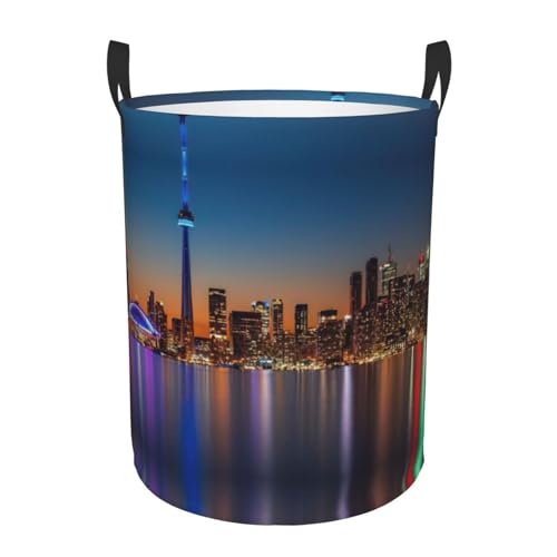 Cityscape Night Canada Printing Home Bequemer Wäschekorb mit Griffen, Aufbewahrungslösung für mehrere Räume für Büro, Schlafzimmer Cityscape Night Canada Printing Home Bequemer Wäschekorb mit Griffen, Aufbewahrungslösung für mehrere Räume für Büro, Schlafzimmer von SDEGTHO