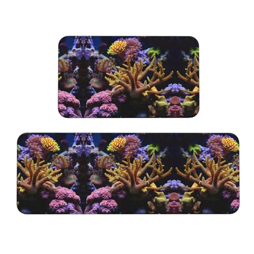 Coral Reef Weihnachts-Küchenmatten, 2 Stück, gepolsterte Küchenmatten für Boden, rutschfeste Matte für Küche, Boden von SDEGTHO