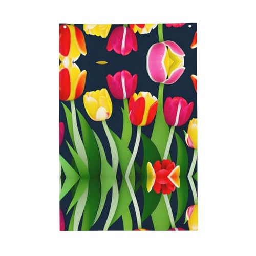 Flagge mit buntem Tulpenmuster, lebendige Farben, 60 x 91 cm, für den Außenbereich, Banner mit Ösen, hochwertiges Polyester von SDEGTHO