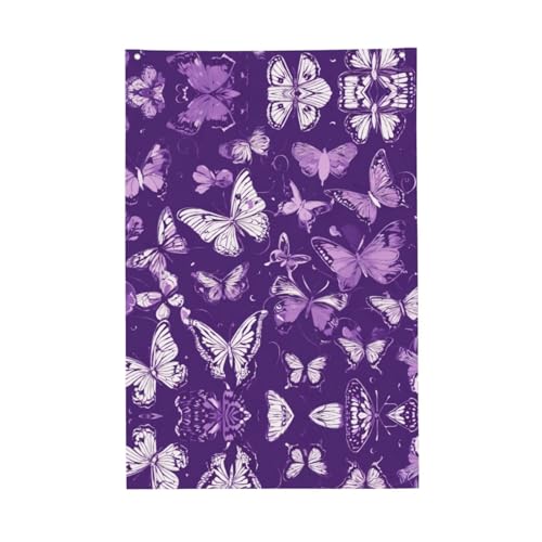 Flagge mit violetten Schmetterlingen, Blumenmuster, lebendige Farben, 60 x 91 cm, für den Außenbereich, Banner mit Ösen, hochwertiges Polyester von SDEGTHO