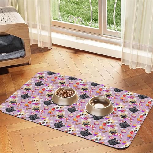 Französische kleine Bulldogge Druck Futtermatte für Hunde Katzen Haustier saugfähige Ledertischdecke 60 x 40 cm Katze Hund von SDEGTHO