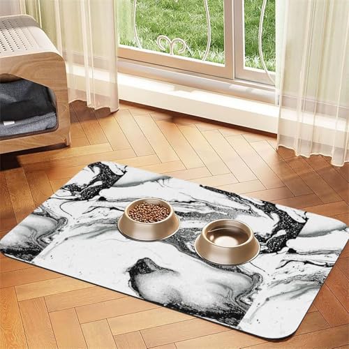 Futtermatte für Hunde, Katzen, Haustiere, saugfähig, Leder, 60 x 40 cm, Schwarz und Weiß von SDEGTHO