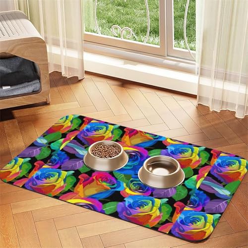 Futtermatte für Hunde, Katzen, Haustiere, saugfähig, Leder, 60 x 40 cm, mehrfarbig von SDEGTHO