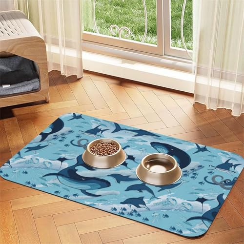 Futtermatte für Hunde und Katzen, saugfähig, Leder, 60 x 40 cm, Motiv: Fisch und Oktopus, für Katzen und Hunde Futtermatte für Hunde und Katzen, saugfähig, Leder, 60 x 40 cm, Motiv: Fisch und Oktopus, für Katzen und Hunde von SDEGTHO