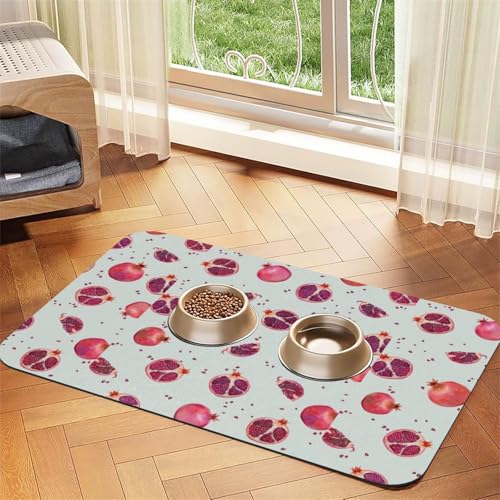 Futtermatte mit Granatapfelmuster für Hunde, Katzen, Haustiere, saugfähig, Leder, Tischdecke, 60 x 40 cm, Katze und Hund von SDEGTHO