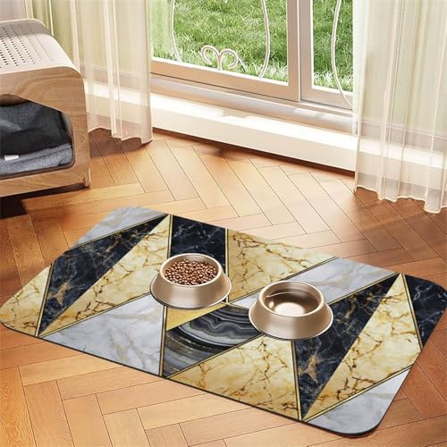 Futtermatte mit geometrischem Marmor, für Hunde, Katzen, Haustiere, saugfähig, Leder, Tischdecke, 60 x 40 cm, Katze und Hund von SDEGTHO