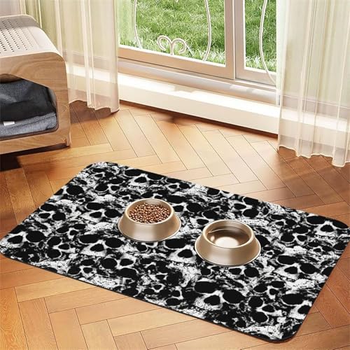 Futtermatte mit menschlichem Totenkopf-Aufdruck, saugfähige Leder-Tischdecke, 60 x 40 cm, Schwarz und Weiß von SDEGTHO