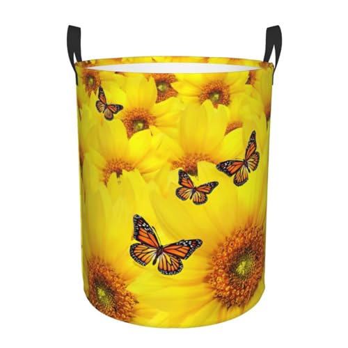 Gelbe Blumen Schmetterlinge Druck Home Bequemer Korb Standbar Mit Griffen, Mehrraum-Aufbewahrungslösung Körbe Für Büro, Schlafzimmer von SDEGTHO