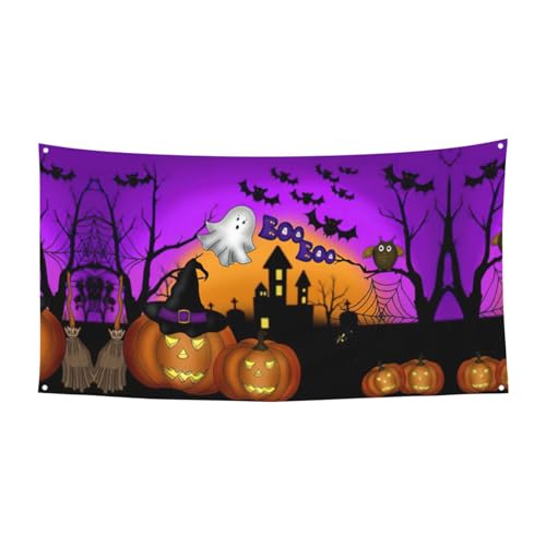 Halloween Eule Geist Kürbis Druck Outdoor Indoor Banner Urlaub dekoratives Schild mit 4 Metallösen, festliche Atmosphäre Maker Halloween Eule Geist Kürbis Druck Outdoor Indoor Banner Urlaub dekoratives Schild mit 4 Metallösen, festliche Atmosphäre Maker von SDEGTHO