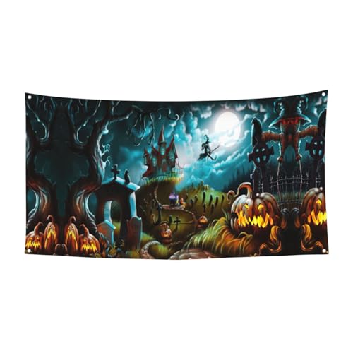 Halloween Kürbis Friedhof Druck Outdoor Indoor Banner Urlaub Dekoratives Schild mit 4 Metallösen Festliche Atmosphäre Maker von SDEGTHO